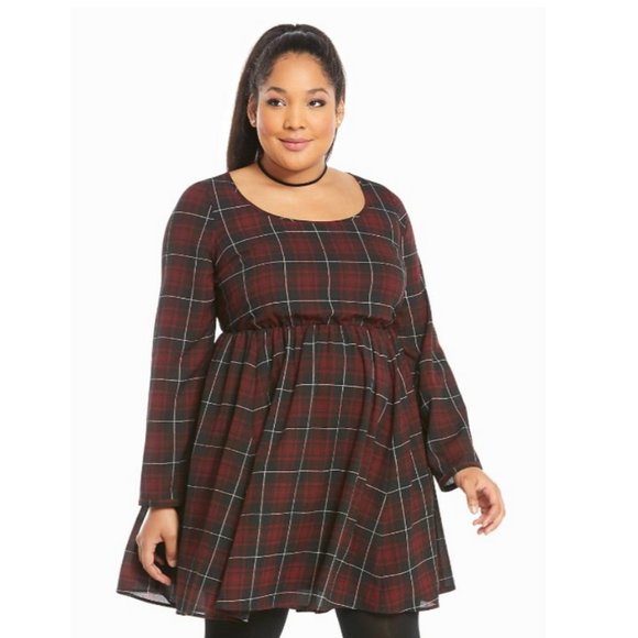NWT TORRID RED PLAID CROSSBACK SKATER DRESS MIDI Size 2 2X